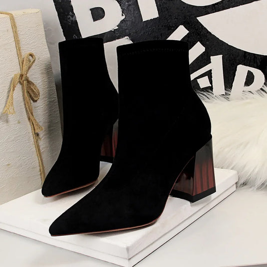 Women Ankle Length Flock Boots 1718-2