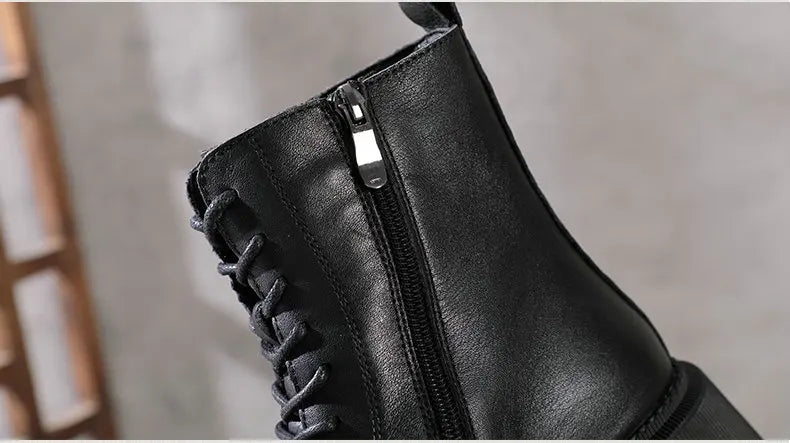 Women Round Toe Side Zipper Design Genuine Leather Ankle Boots 1316-3