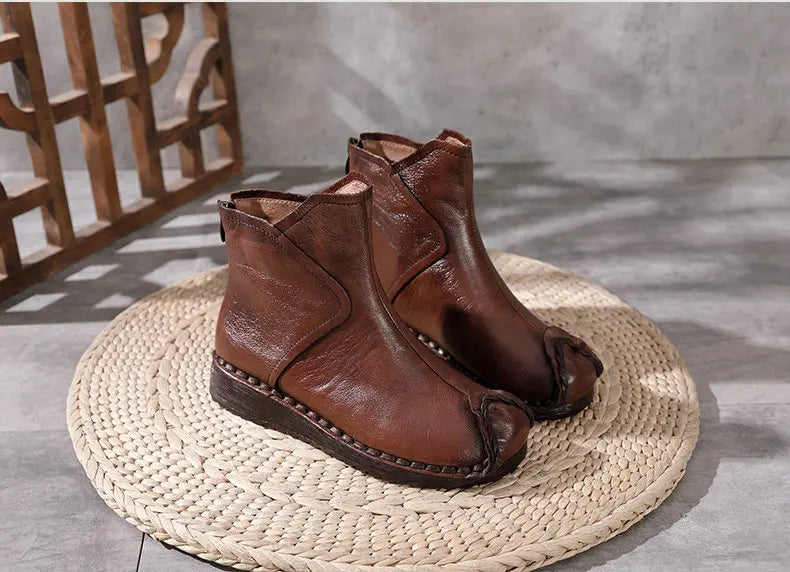 Women Retro Soft Sole Genuine Leather Short Boots 3762-1