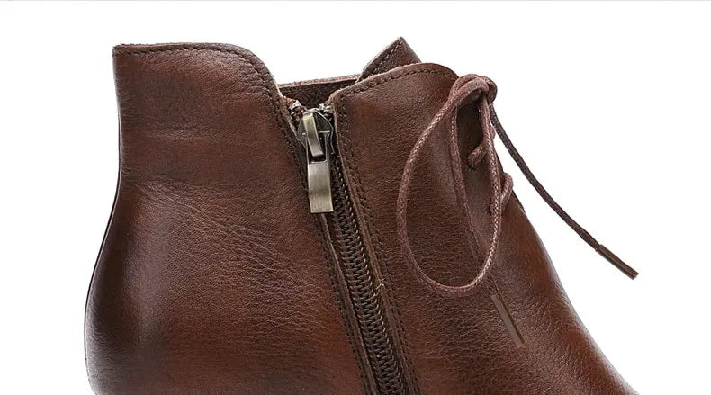 women Thick Heel Lace Up Genuine Leather Ankle Boots 3961