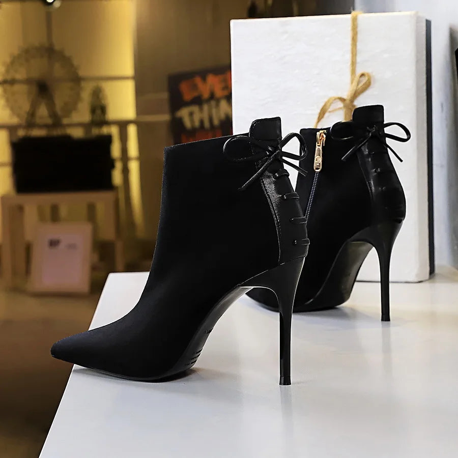 Women Pointed Toe Thin Heels Ankle Boots 363-2