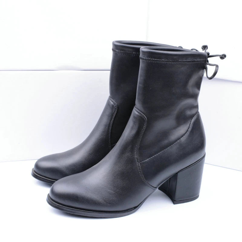 Women Genuine Leather High Heel Elastic Boots 6657-1