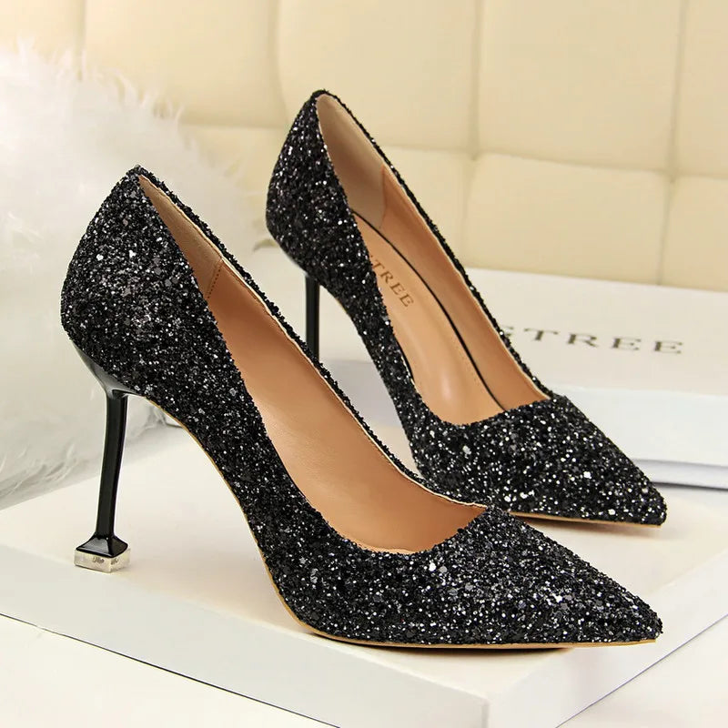 Women Sexy High Heels Shoes Sequined Cloth Gradient Pumps 2466-1
