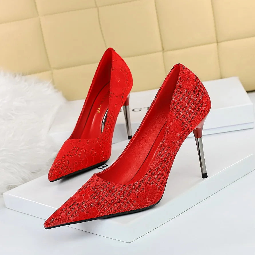 Women's Pointed Toe Floral Design Pumps 869-9