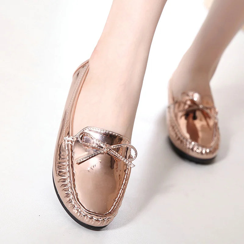 Women Metallic Patent Leather Flat Shoes Loafers
