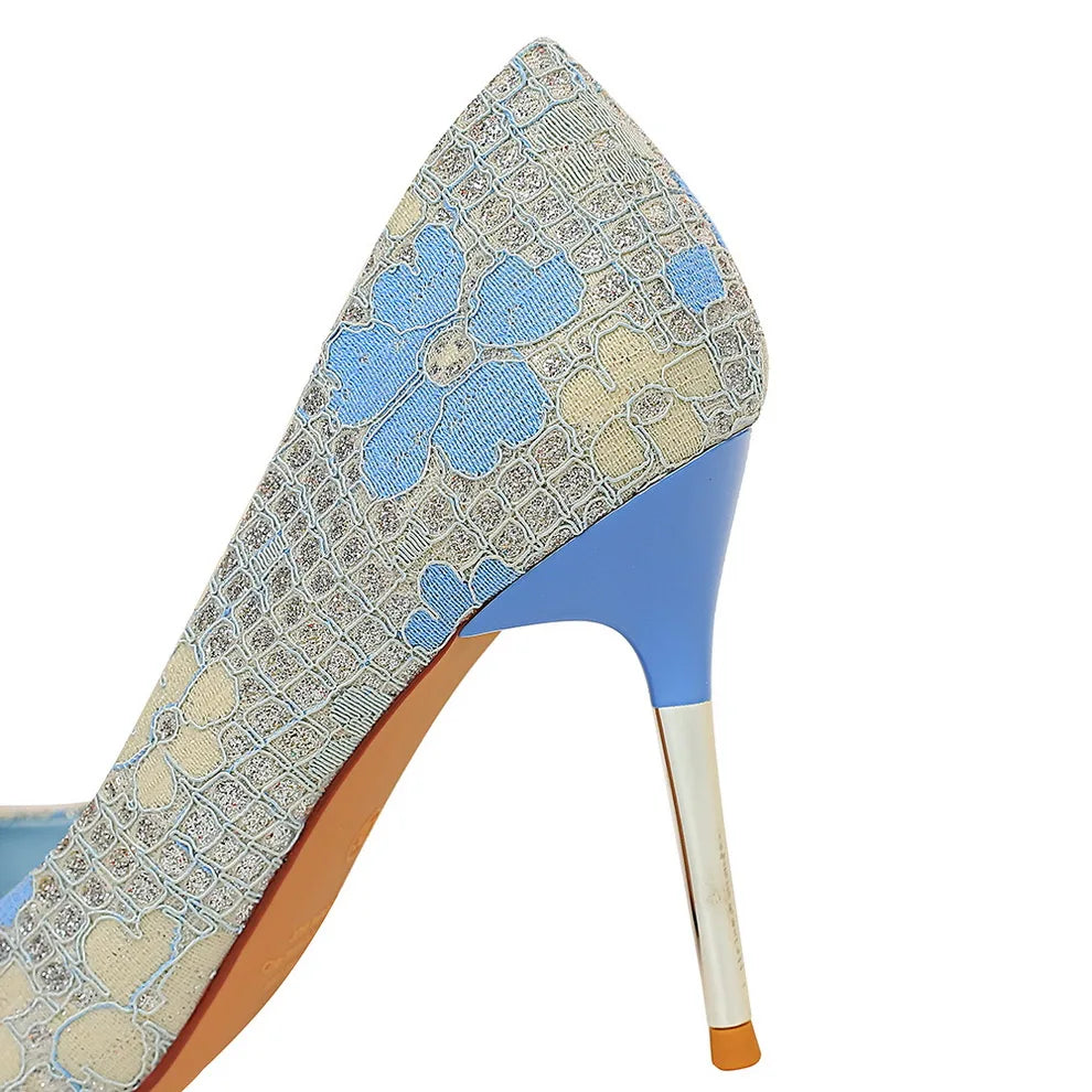 Women's Pointed Toe Floral Design Pumps 869-9