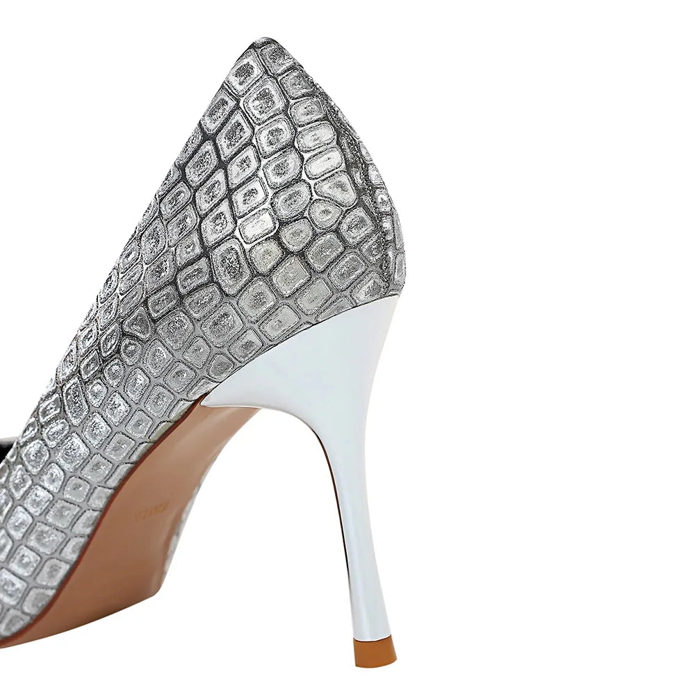 Women Sequined Cloth High Heels Shoes Pumps 361-1