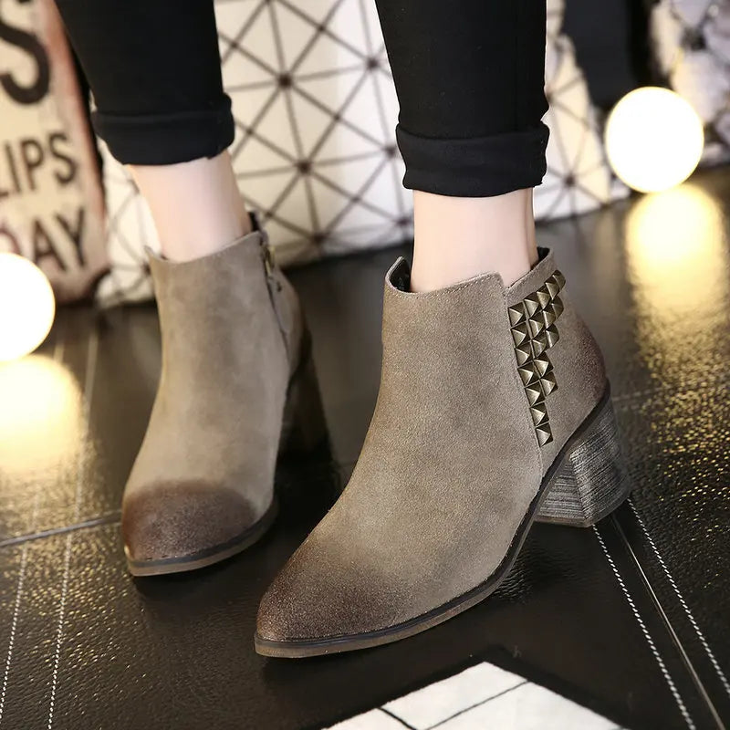 Suede Leather Rivets Boots