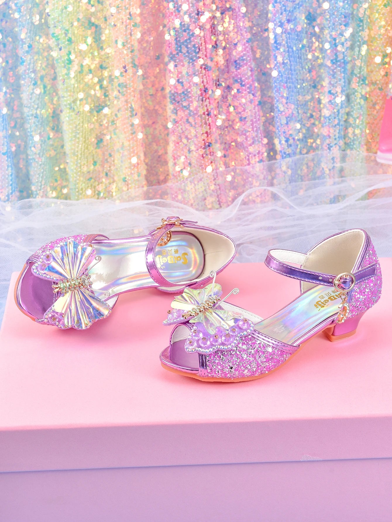 Girls' crystal bow design princess shoes