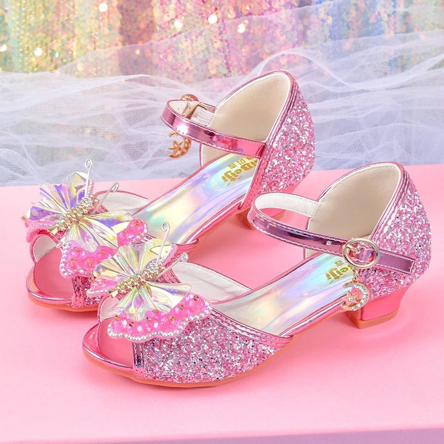 Girls' crystal bow design princess shoes