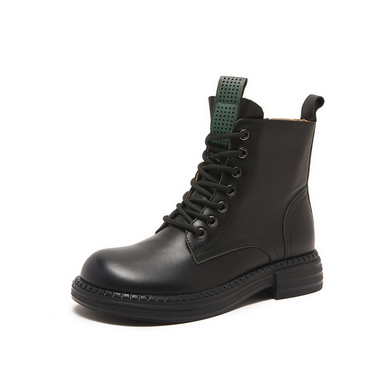 Women Round Toe Lace Up Design Winter Genuine Leather Ankle Boots 8113