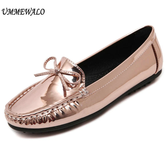 Women Metallic Patent Leather Flat Shoes Loafers