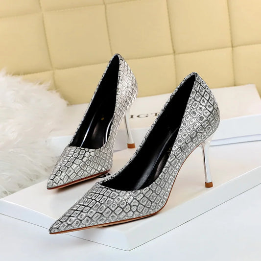 Women Sequined Cloth High Heels Shoes Pumps 361-1