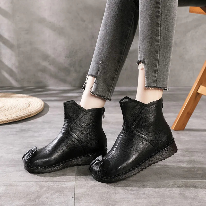 Women Retro Soft Sole Genuine Leather Short Boots 3762-1