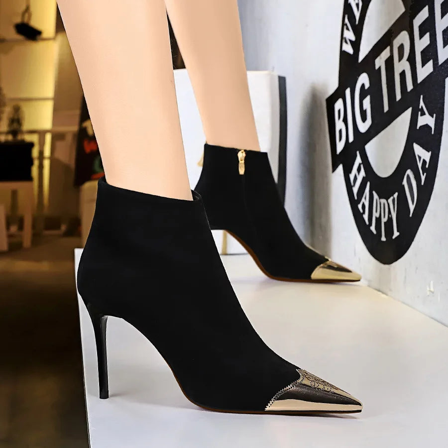 Women Pointed Toe Thin Heels Ankle Boots 3526-2