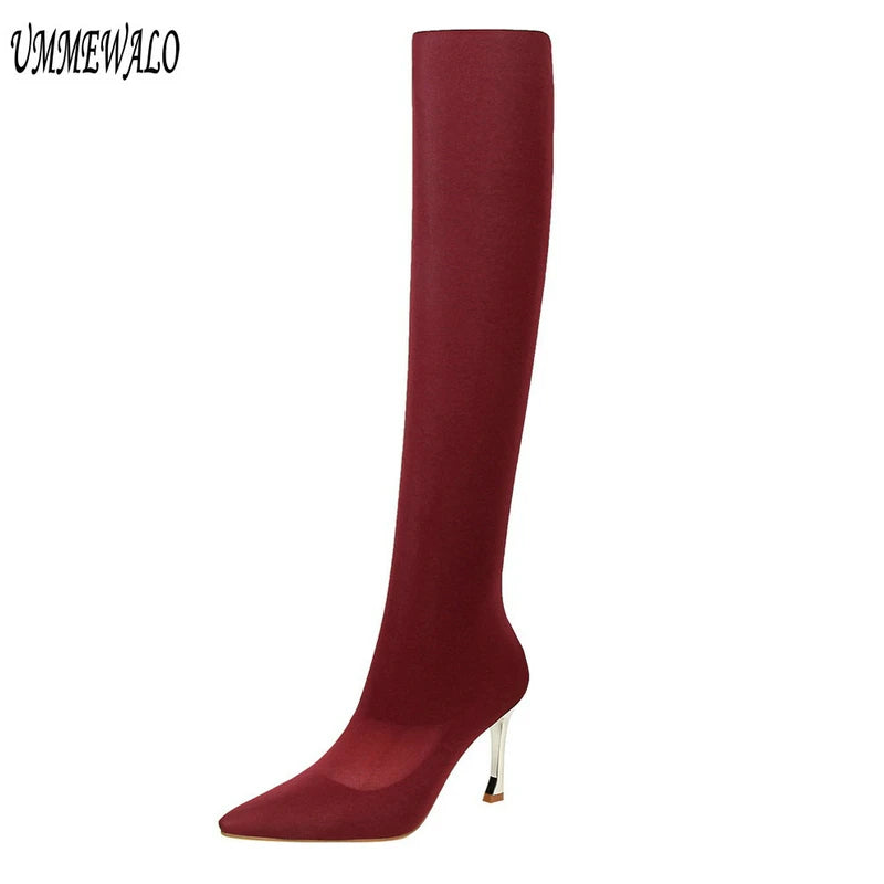 Women Pointed Toe High Heel Over Knee Boots 6247-1