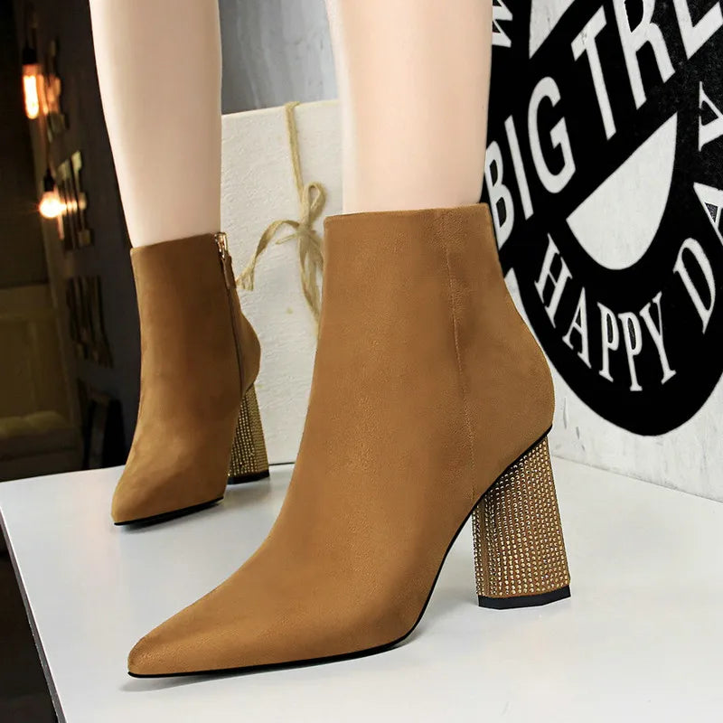 Women Pointed Toe High Heel Ankle Boots 9654-2