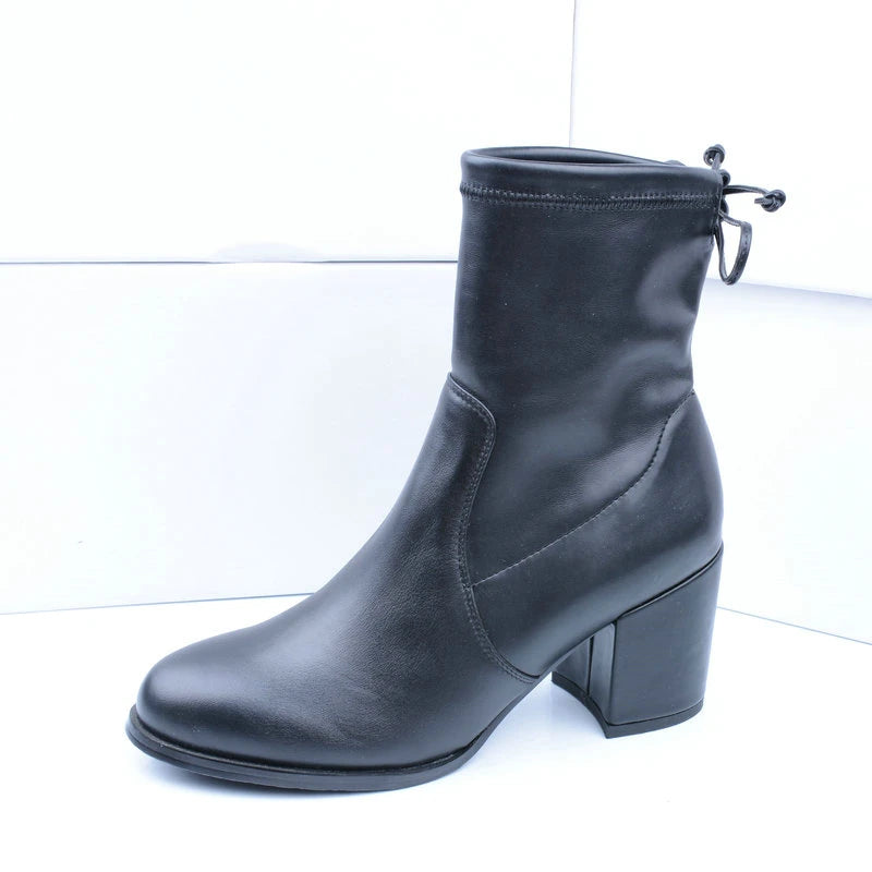 Women Genuine Leather High Heel Elastic Boots 6657-1