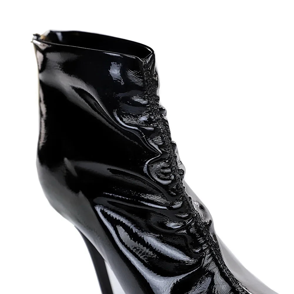 Women Pointed Toe Patent Leather Boots