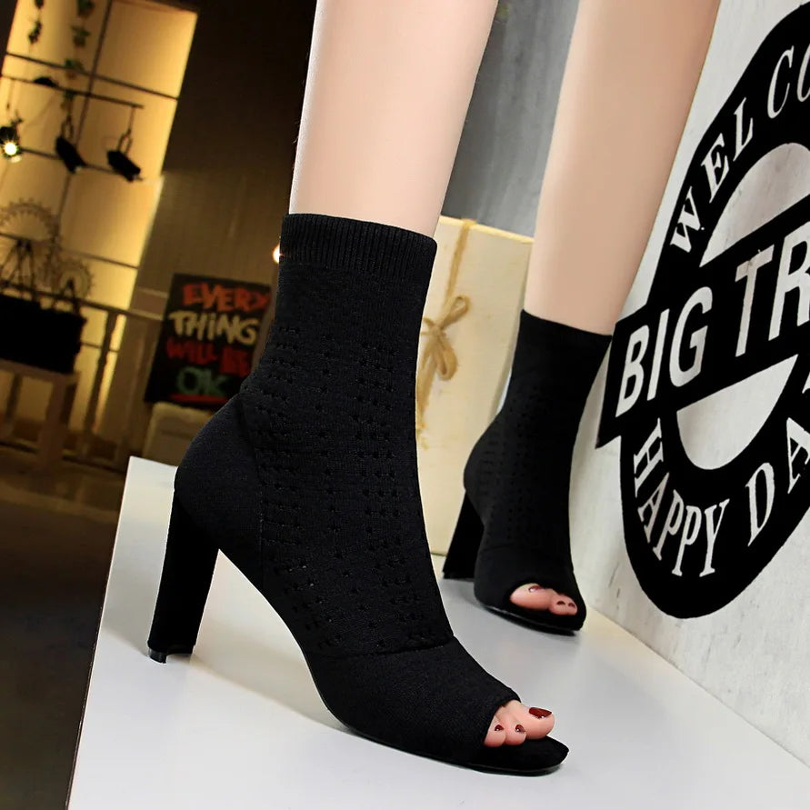 Open Toe Stretch Knit Sock Boots