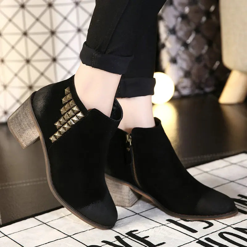 Suede Leather Rivets Boots