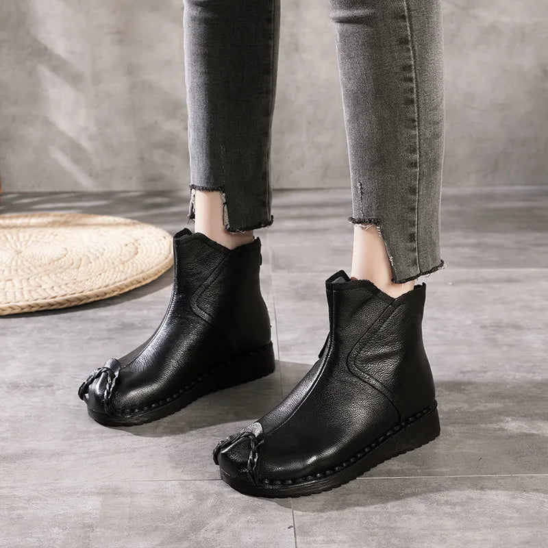 Women Retro Soft Sole Genuine Leather Short Boots 3762-1
