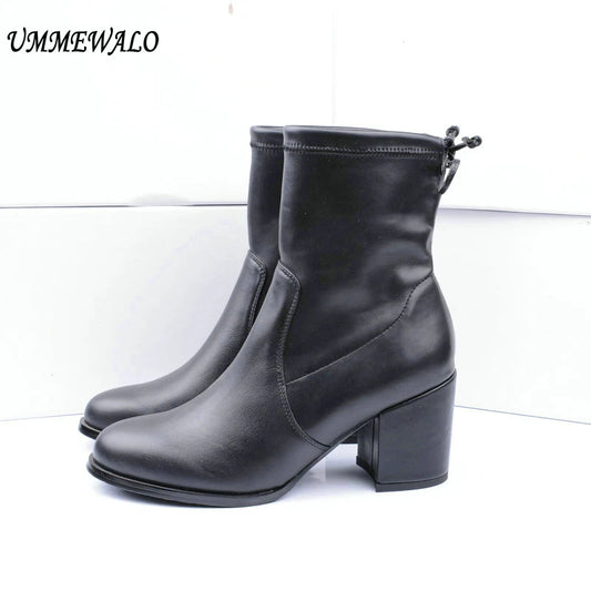 Women Genuine Leather High Heel Elastic Boots 6657-1