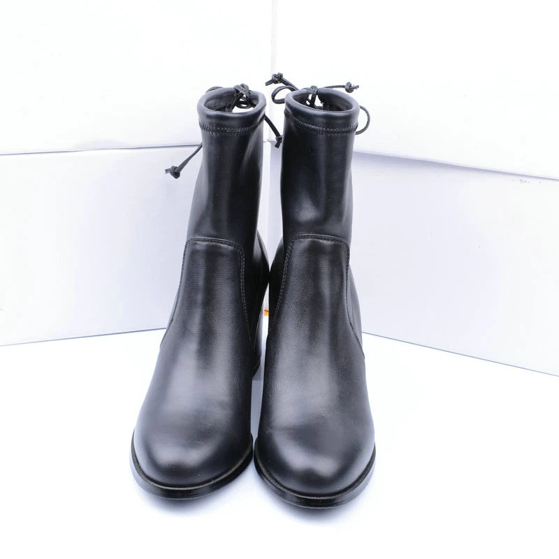 Women Genuine Leather High Heel Elastic Boots 6657-1