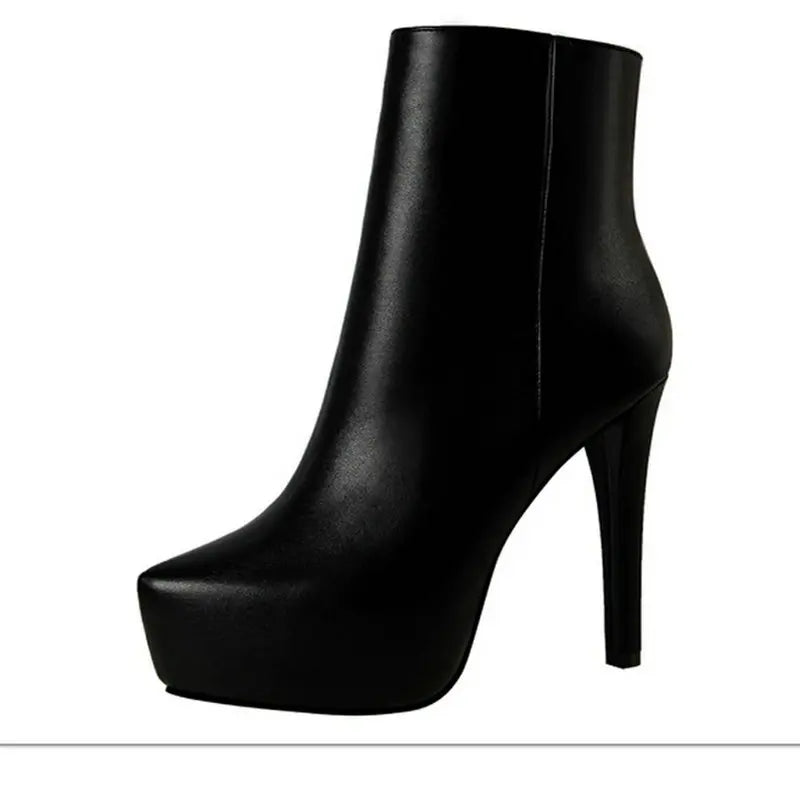 Women Pointed Toe Leather High Heel Ankle Boots 9657-5