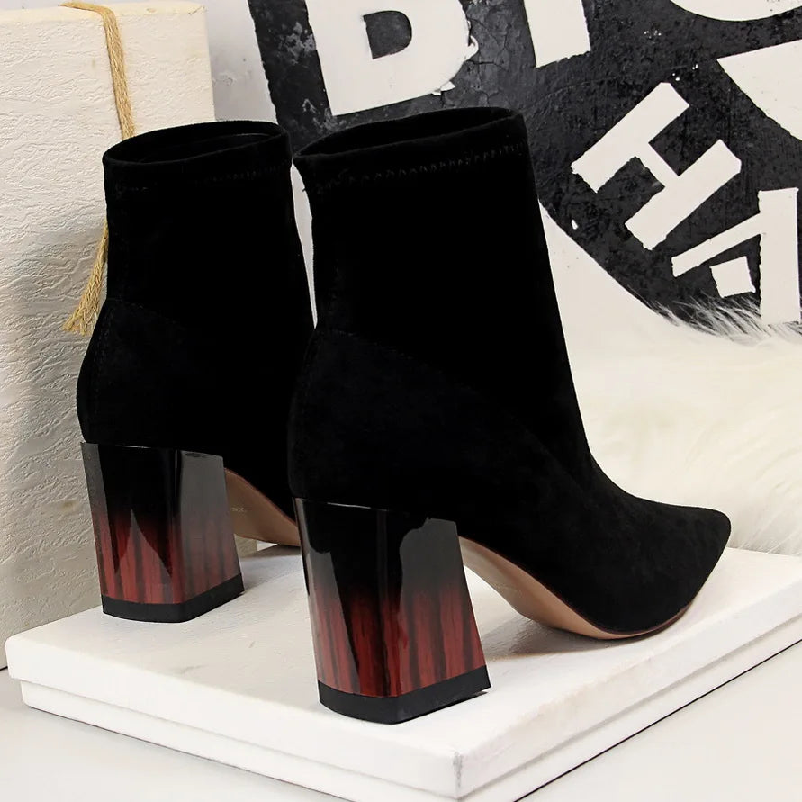 Women Ankle Length Flock Boots 1718-2