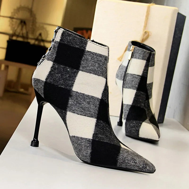 Women Flock Thin Heels Ankle Boots 7628-3