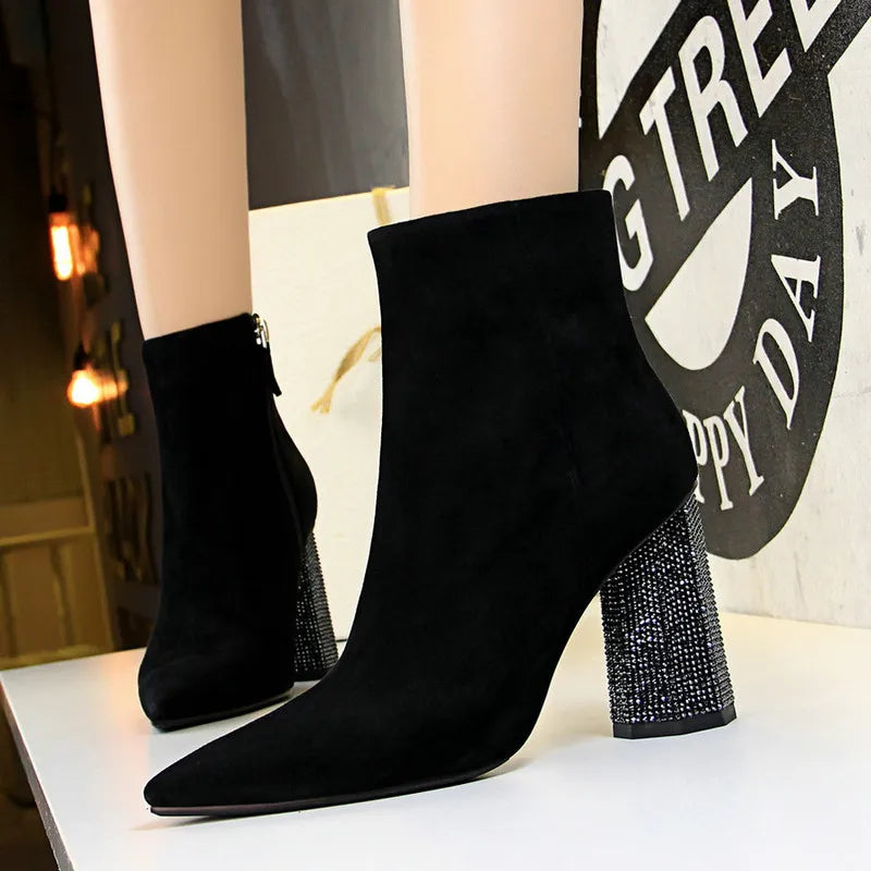 Women Pointed Toe High Heel Ankle Boots 9654-2