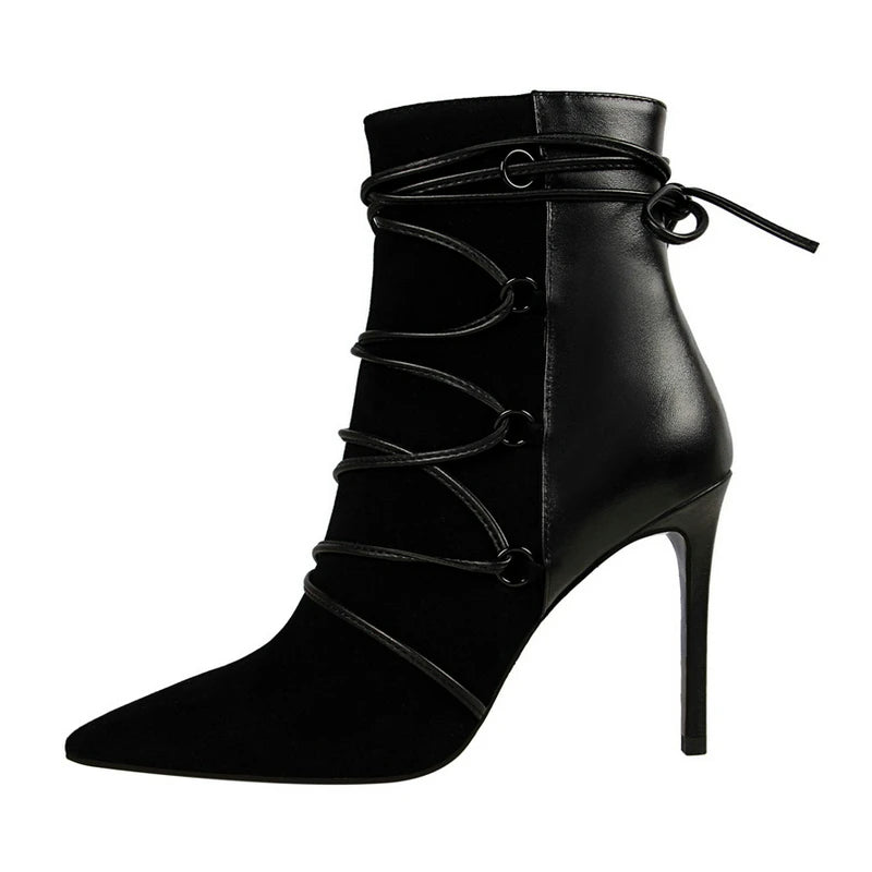 Women Pointed Toe Ankle Length Flock Boots 126-2
