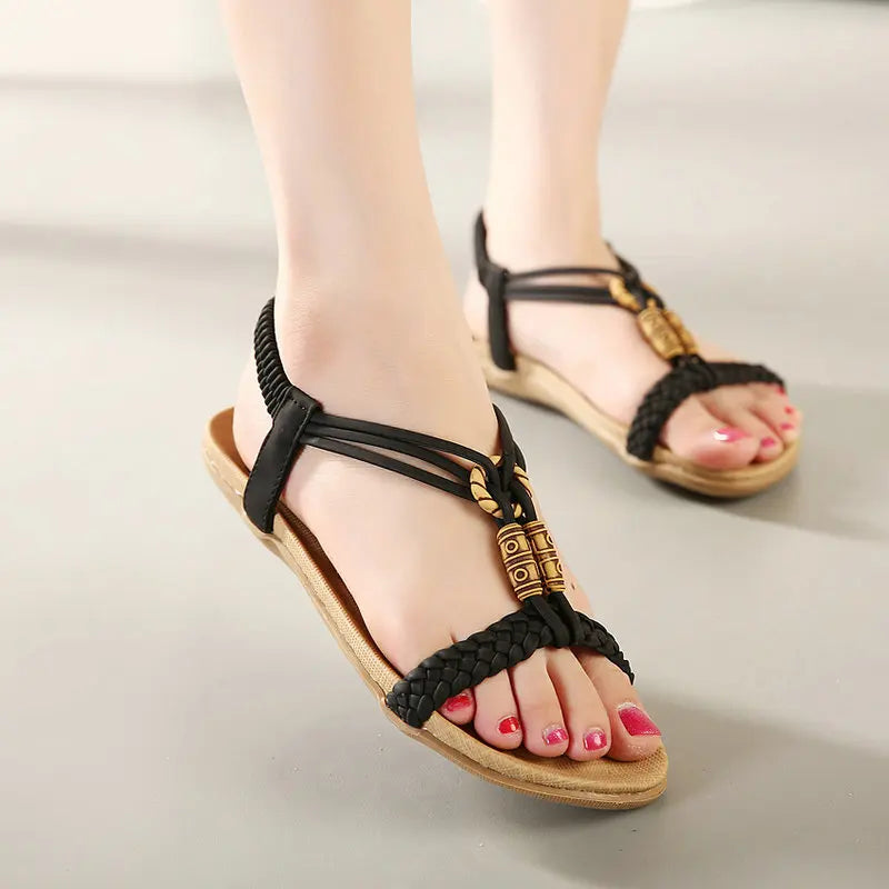 Women Thong Sandals String Beed Elastic Band Sandals 3628