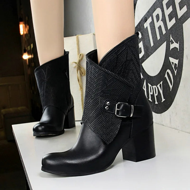 Women Suede Leather Round Toe Ankle Boots 6568-1