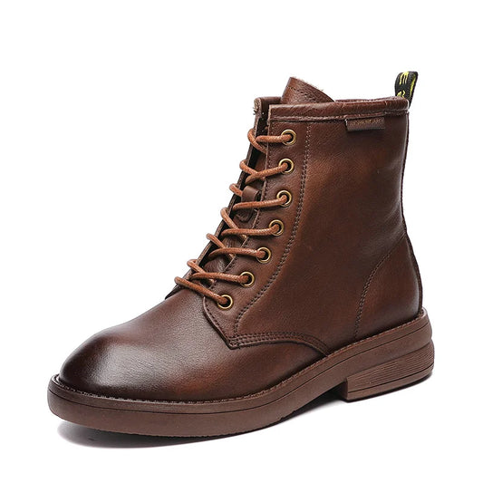 Women Round Toe Genuine Leather Ankle Boots 9623