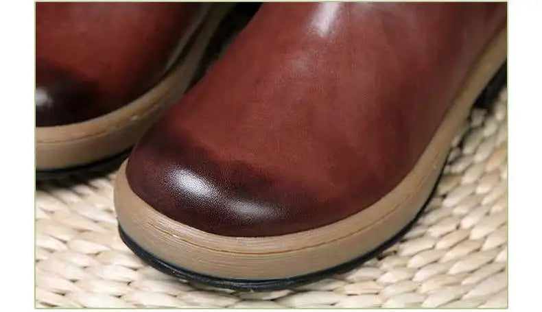 Women Embroidered Lace Up Genuine Leather Tall Boots