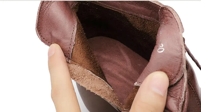 women Thick Heel Lace Up Genuine Leather Ankle Boots 3961