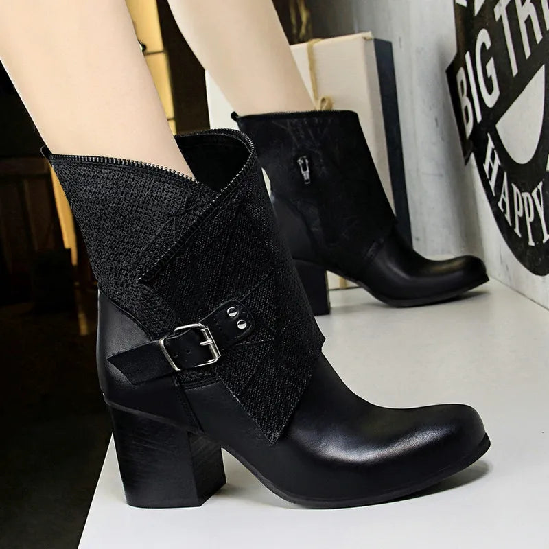 Women Suede Leather Round Toe Ankle Boots 6568-1
