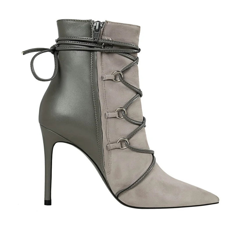 Women Pointed Toe Ankle Length Flock Boots 126-2