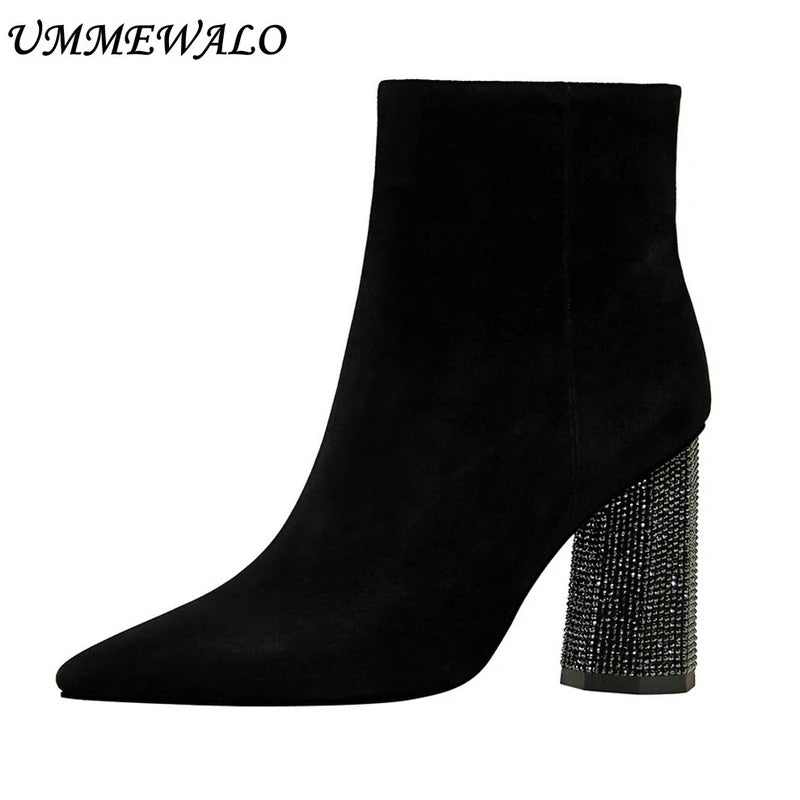 Women Pointed Toe High Heel Ankle Boots 9654-2