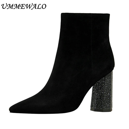 Women Pointed Toe High Heel Ankle Boots 9654-2