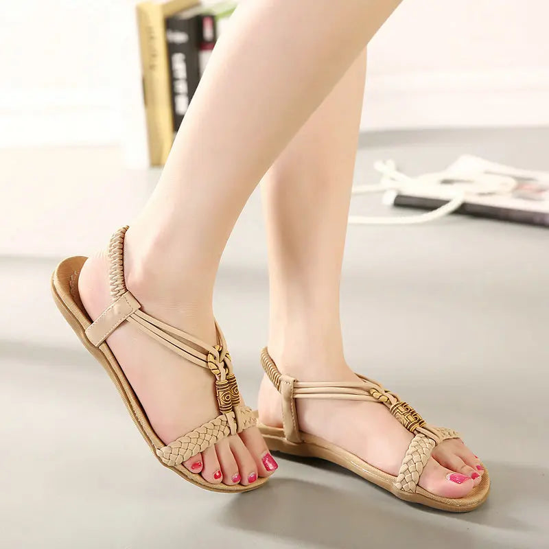 Women Thong Sandals String Beed Elastic Band Sandals 3628