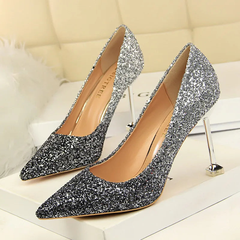Women Sexy High Heels Shoes Sequined Cloth Gradient Pumps 2466-1
