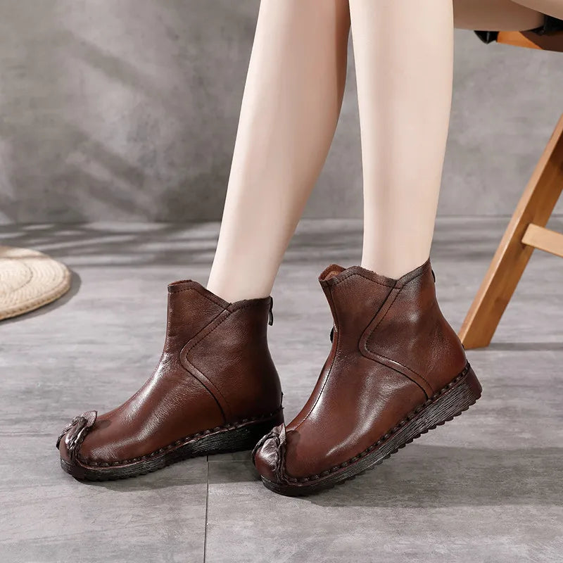 Women Retro Soft Sole Genuine Leather Short Boots 3762-1