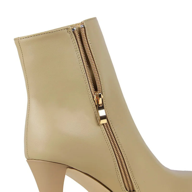 Women Pointed Toe Leather High Heel Ankle Boots 9657-5