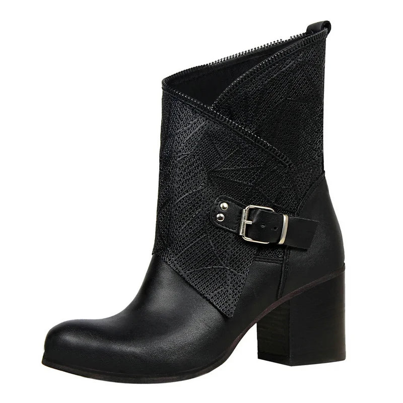 Women Suede Leather Round Toe Ankle Boots 6568-1