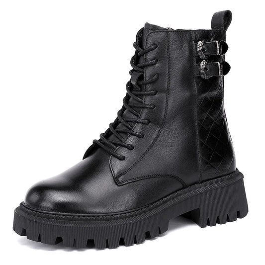 Women Round Toe Side Zipper Design Genuine Leather Ankle Boots 1316-3