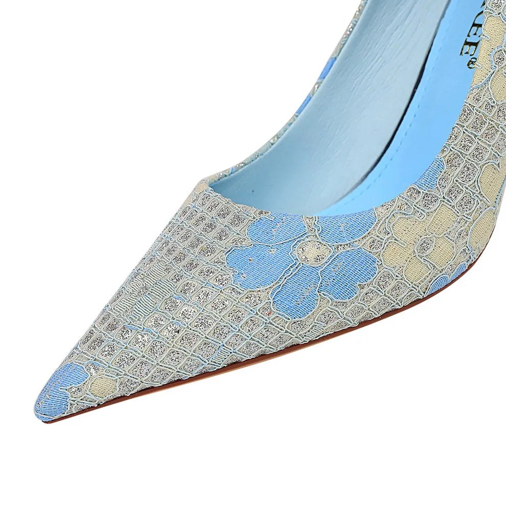 Women's Pointed Toe Floral Design Pumps 869-9