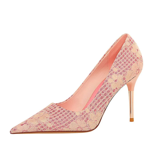 Women's Pointed Toe Floral Design Pumps 869-9
